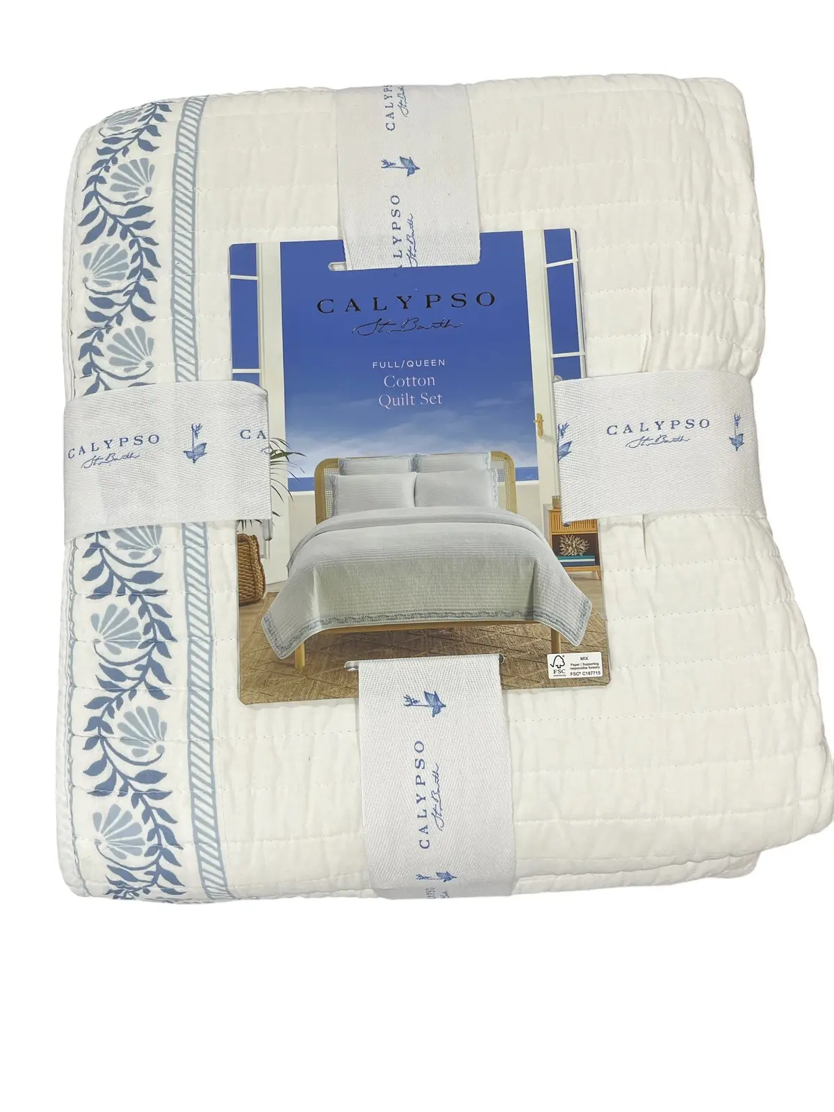 Calypso, Full/Queen, Cotton Quilt, Blue/White 1