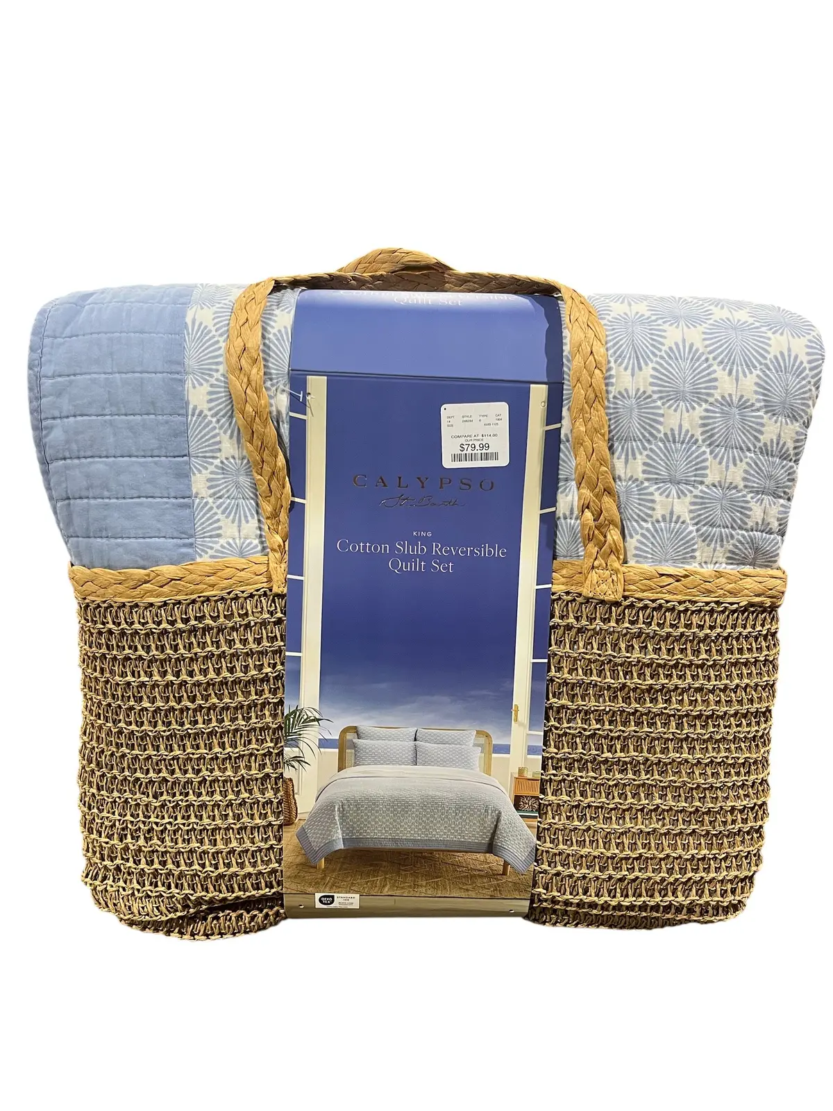 Calypso, King, Reversible, Cotton Quilt, Blue/White 1