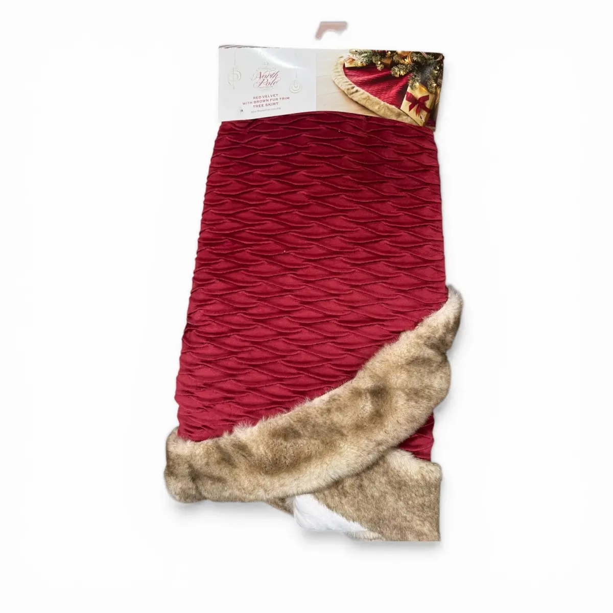 North Pole Trading Co. Red Velvet With Brown Fur Trim Tree Skirt 1