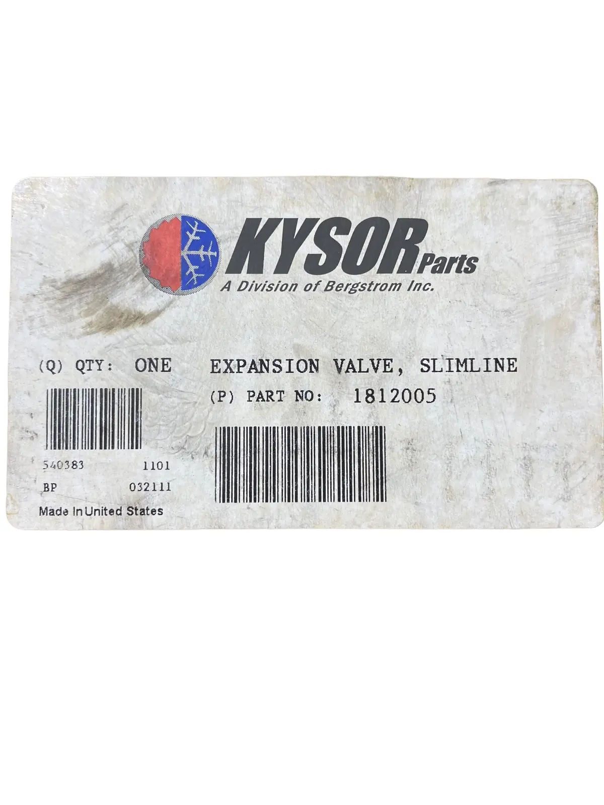 Kysor, 1812005, Expansion Valve, 1-1/2 Ton Block Type 1