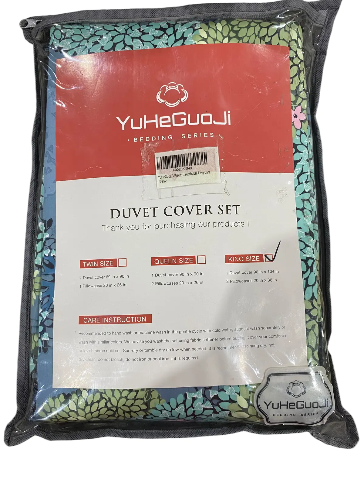 Yuheguoji, Duvet, Cover, King, 100% Egyptian Cotton, Forest Green, 3 Pcs, 2 Pillowcases 1
