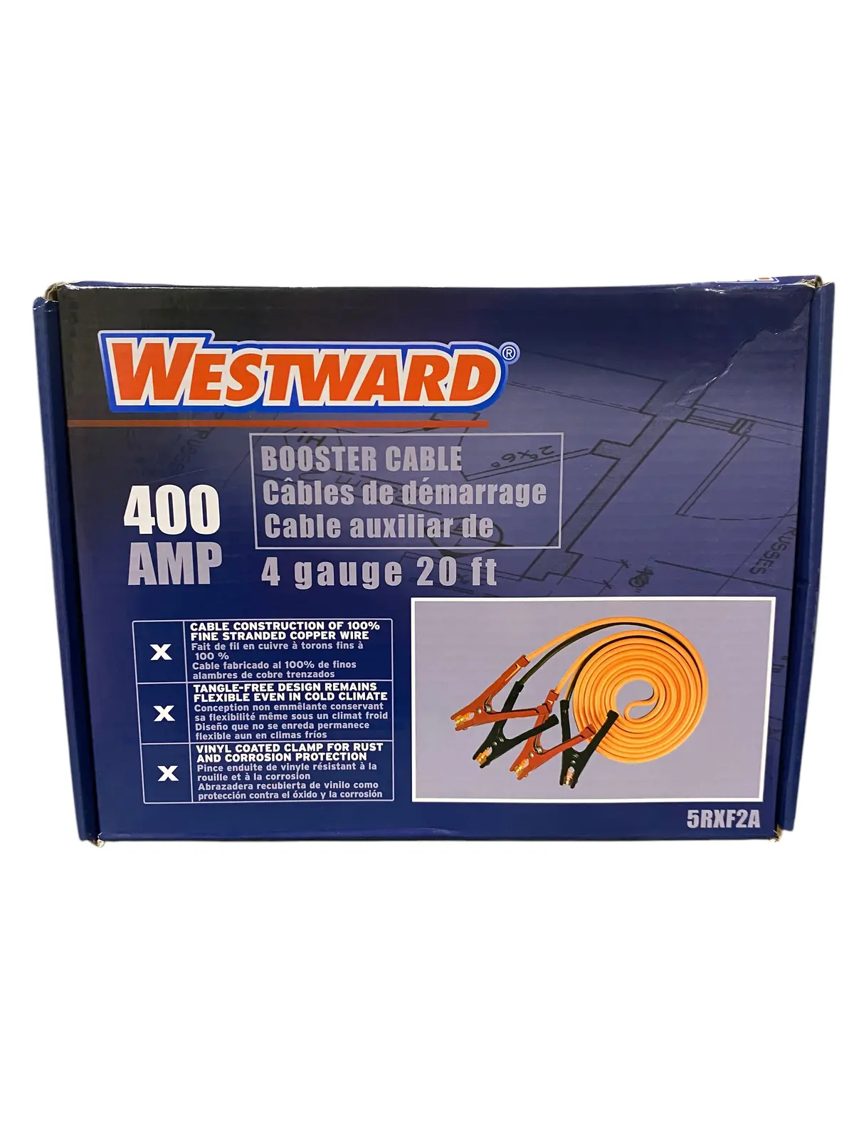 Westward Booster Cable, 400 Amp, 20 Ft, Std Jaw, 5Rxf2 1