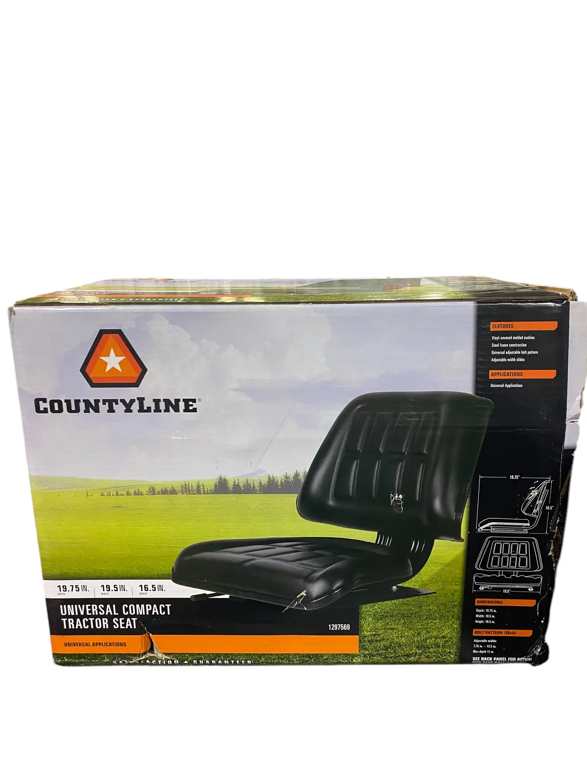 Countyline, 16.5 In. Universal, Compact, Tractor, Seat, Black, Model 1297569 1