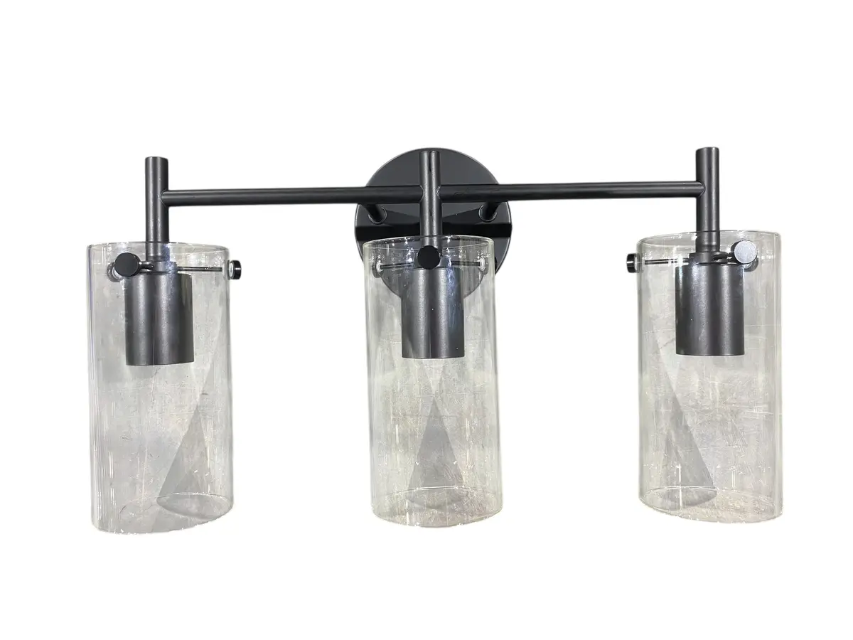 ‎Zarbitta, 3 Light, Bathroom, Vanity, Light Fixture, Black Matte, Clear Glass, Shade 1