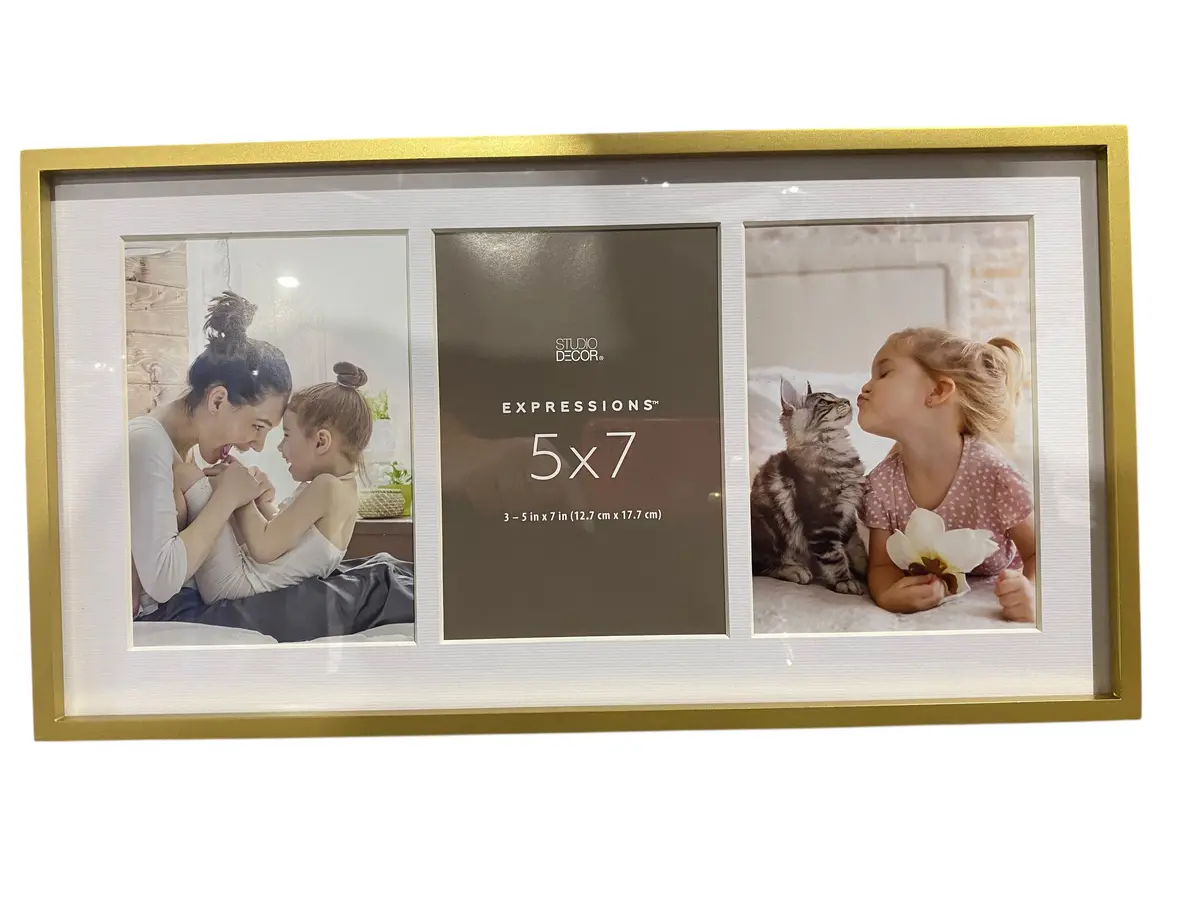 Studio Decor, Gold, 3 Opening, 5" X 7", Photo Frame 1