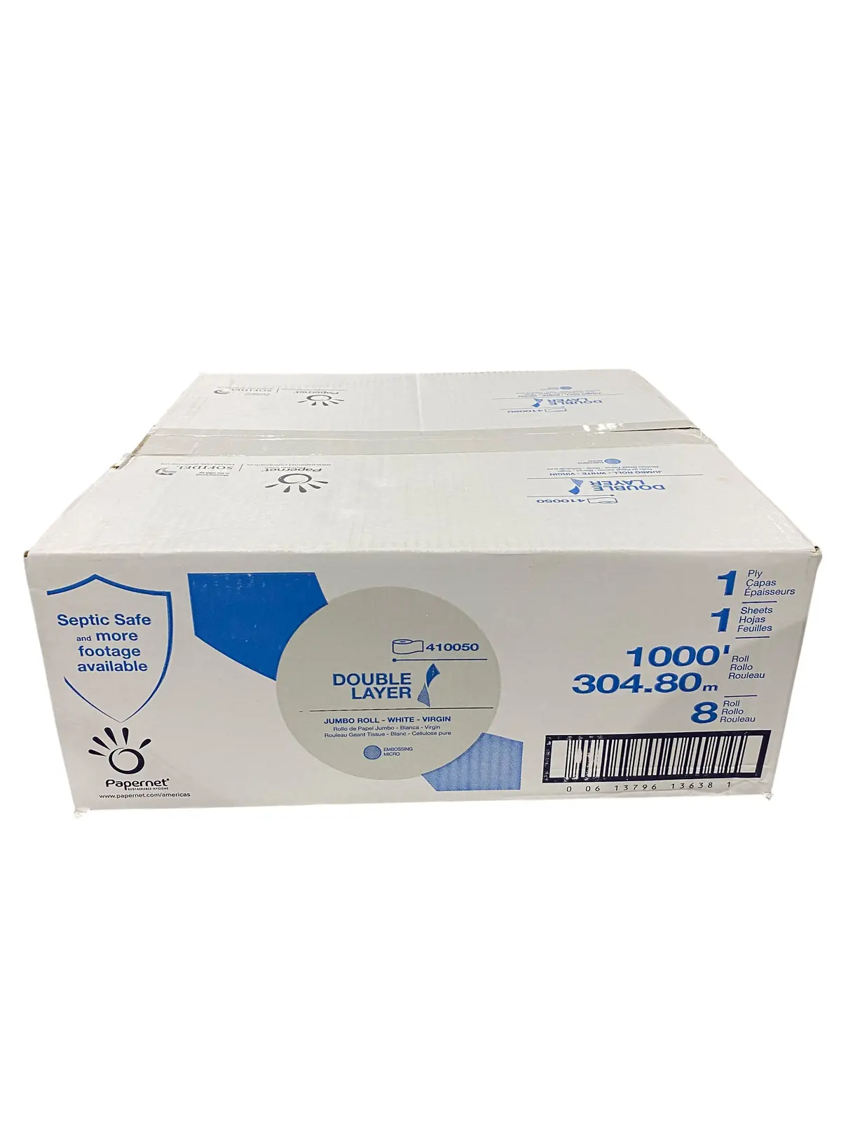 Papernet, 410050, 1-Ply, Jumbo, Toilet Paper, White, 8 Rolls/Case 1