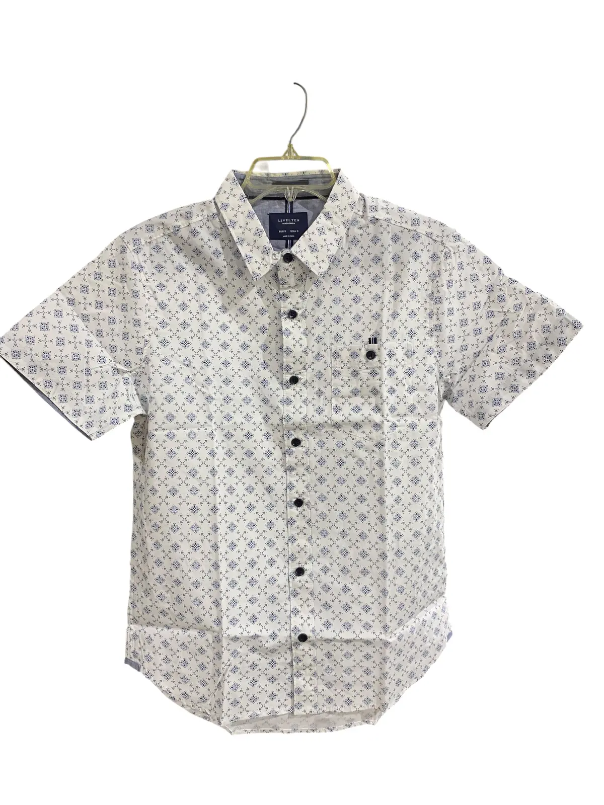Level Ten, Mens, Woven Shirt, Slim Fit, White/Blue Pattern 1