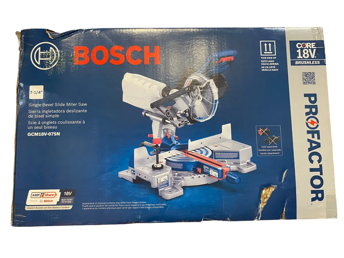 Bosch, Cordless, 18V, 7-1/4 In., Single Bevel, Slide Miter Saw, Gcm18v-07Sn, Tool Only 1