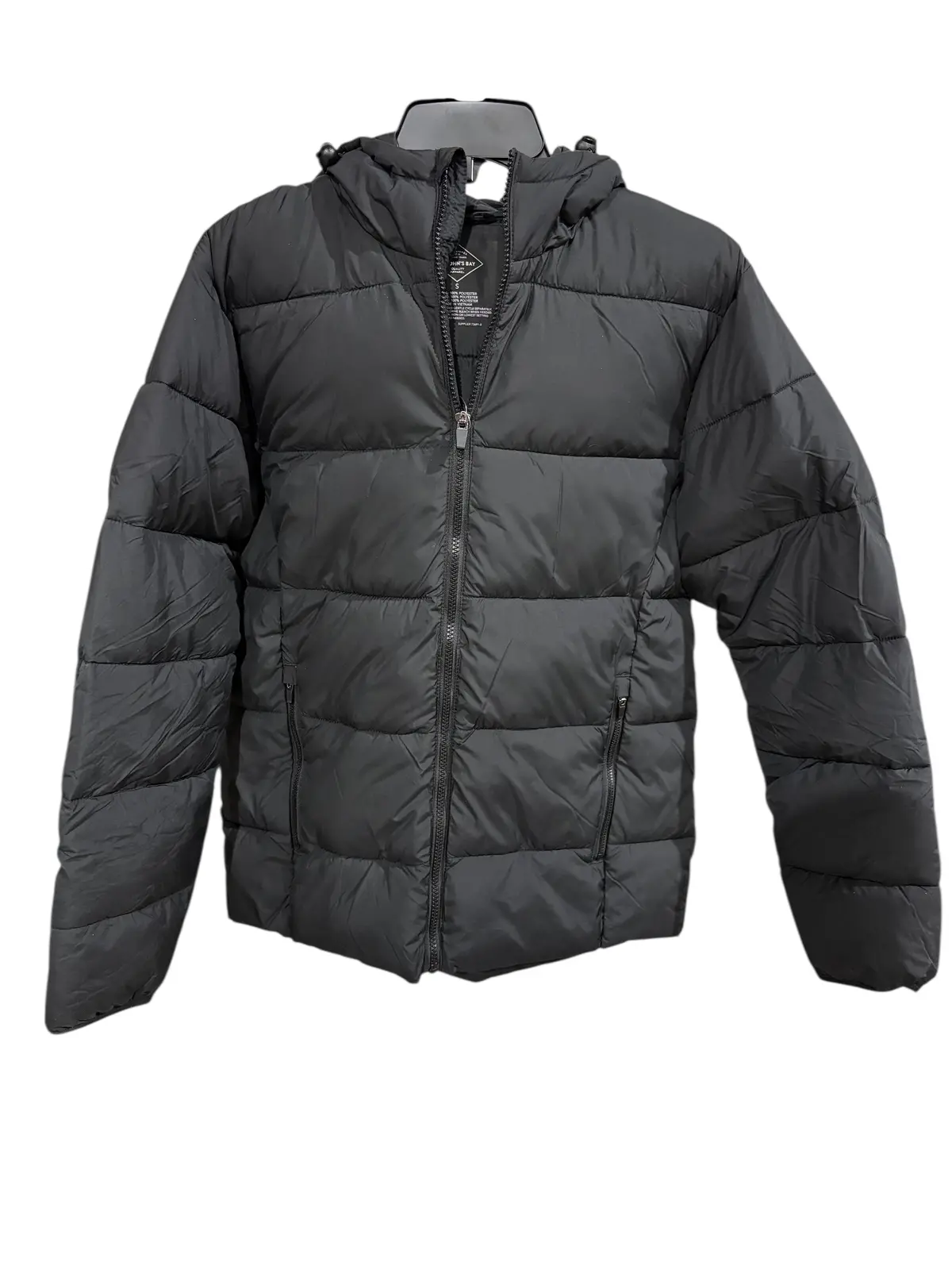 St. John's Bay, Men's, Hooded, Water Resistant, Midweight, Puffer Jacket, Black 1