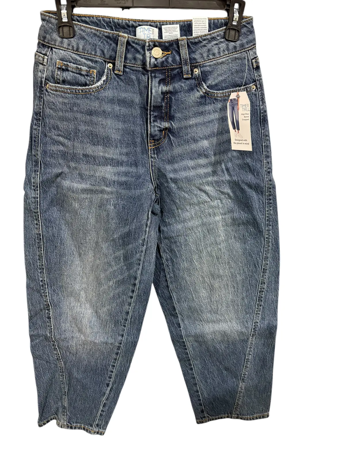Time And Tru, Women's, High Rise, Barrel Jean, Cropped, Dark Wash 1