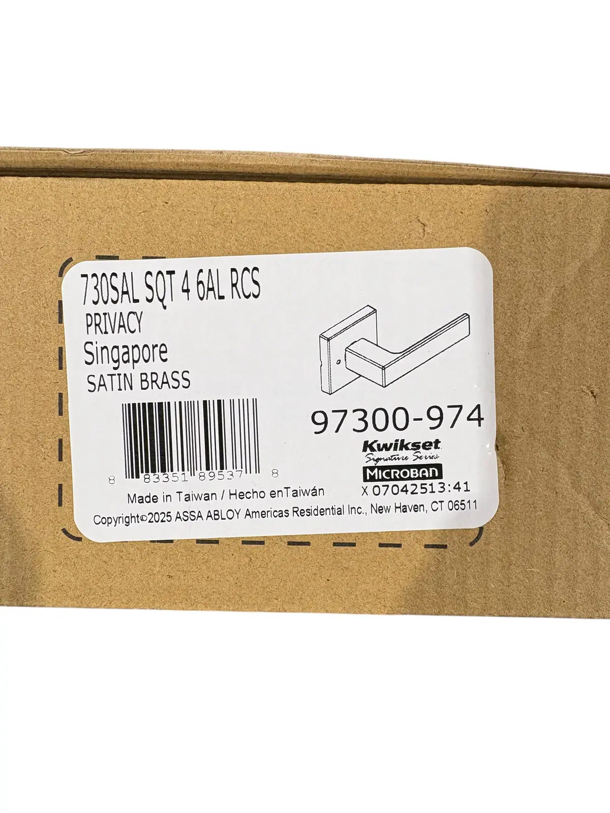 Kwikset, 97300-974, Singapore, Interior, Privacy Door Handle, Lock, Satin Brass 1