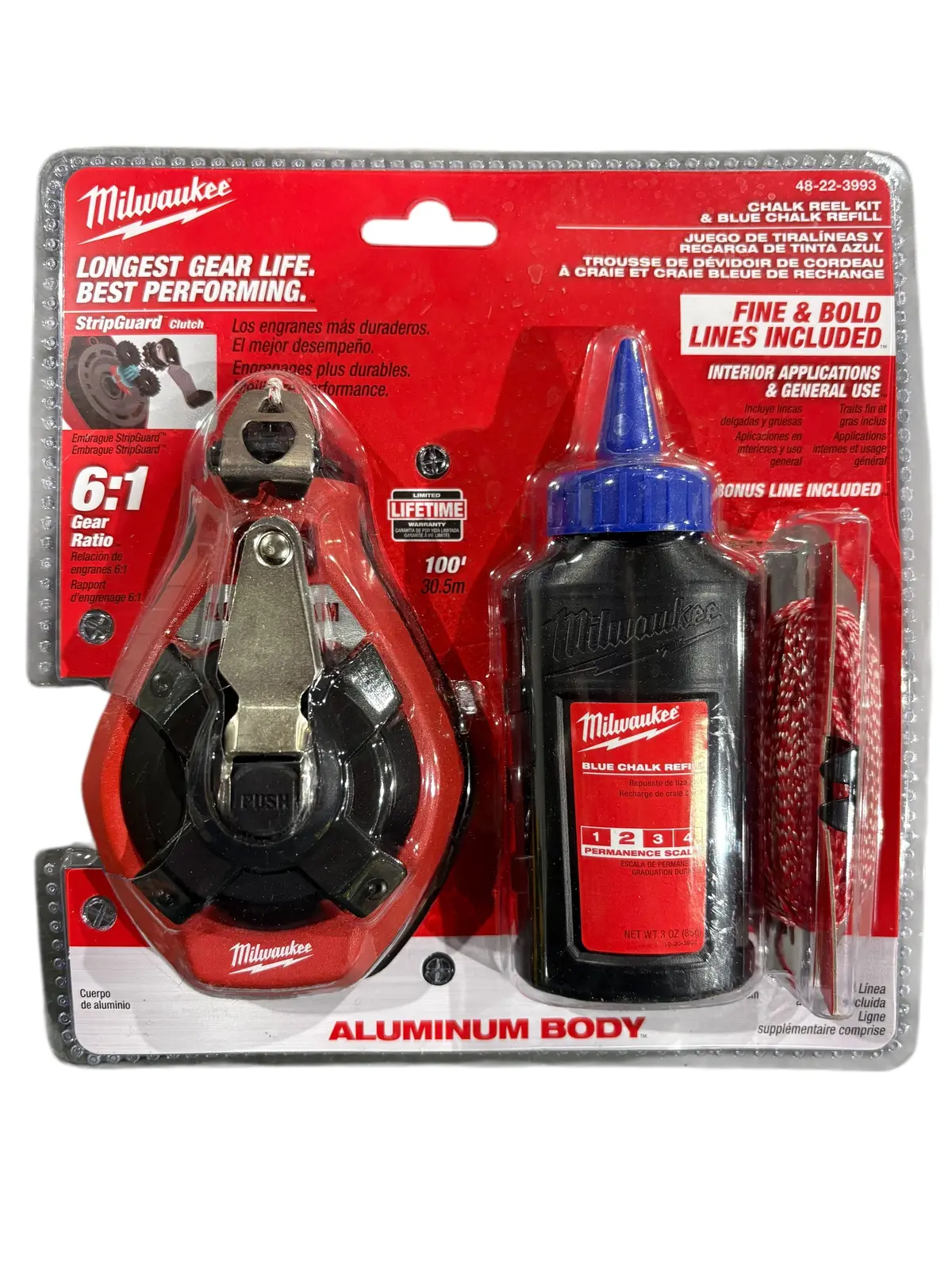 Milwaukee, 48-22-3993, Aluminum, Chalk Reel Kit, 100 Ft., Bonus Line 1