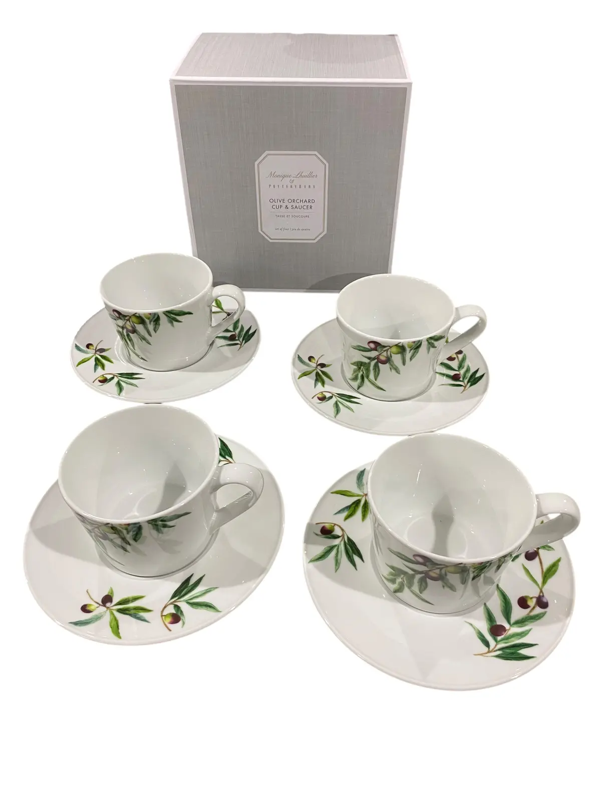 Pottery Barn, Monique Lhuillier, Olive Orchard, Cup & Saucer, Set Of 4 1