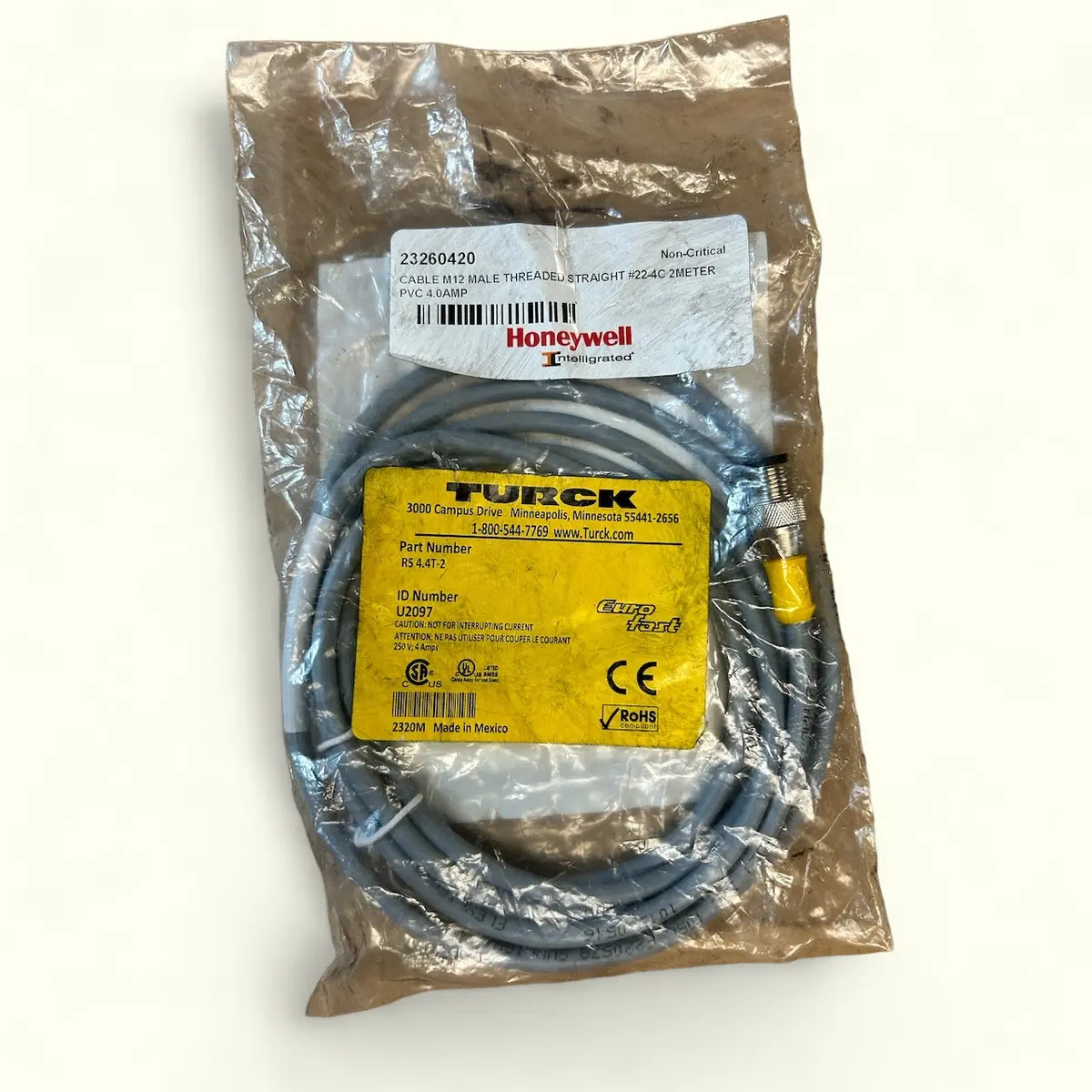 Turck, Rs 4.4T-0.6, Single Ended, Cordset, M12 Male To Pigtail, 6 M, Pvc 1