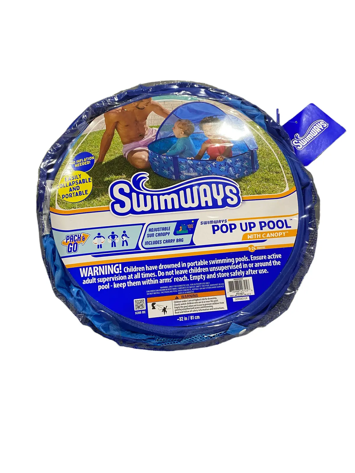 Swimways, Pop-Up Pool, Canopy, Carrying Case, Foldable, 9-24 Months, 32" 1