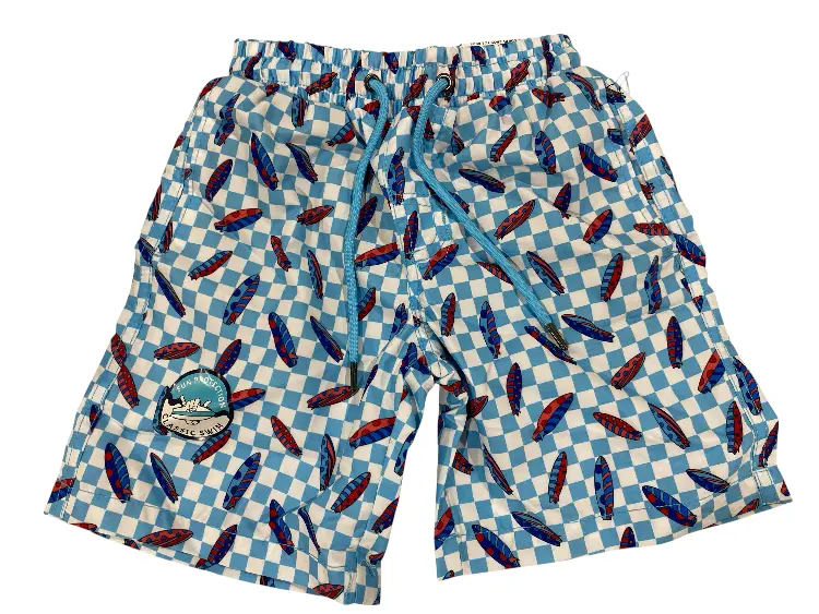 Beach Bros., Boys, Quick Dry, Swim Trunk, Blue/Checkered 1