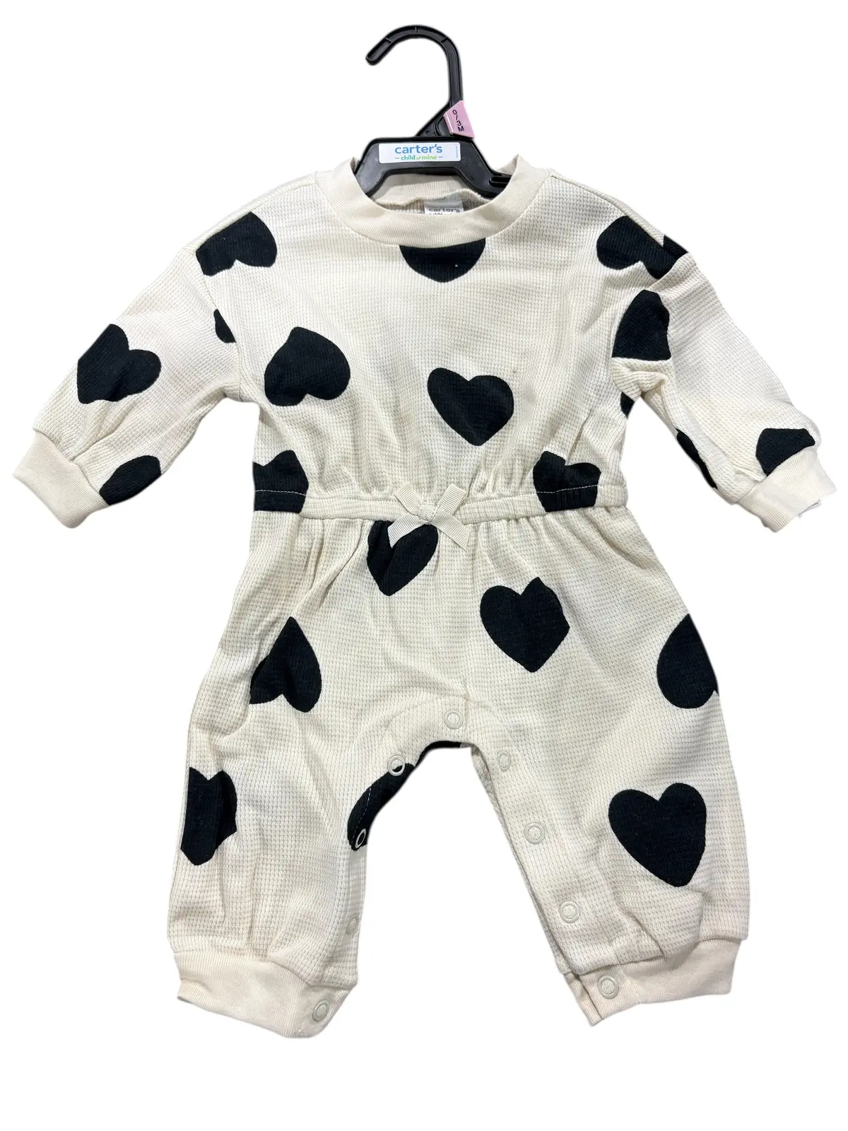 Carter's, Toddler Girl, Jumpsuit, Cream, Black Hearts 1
