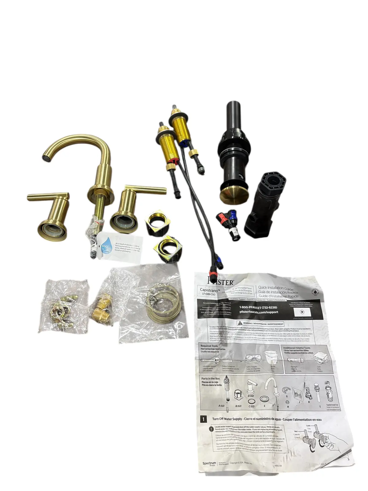 Pfister, Lf-049-Cso, Capistrano, Bathroom Faucet, Drain, Brushed Gold 1