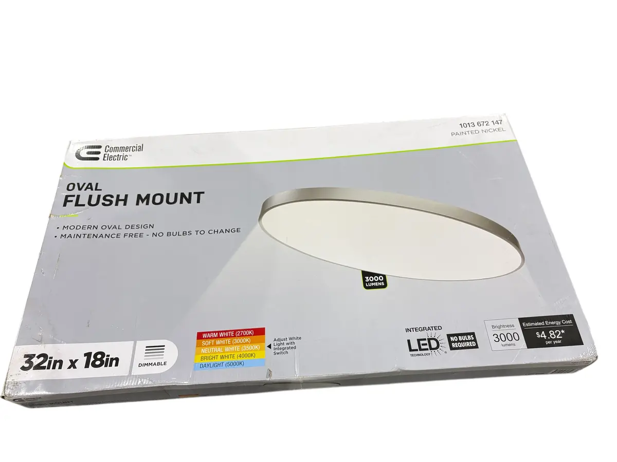 Commercial Electric, Oval, Flush Mount, Ceiling Light, 32"X18", Painted Nickel 1