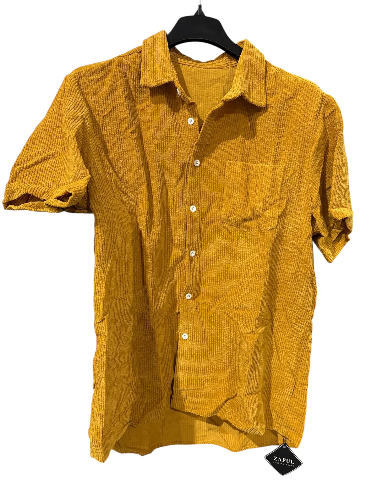 Zaful, Men's, Ribbed, Button Up, Shirt, Yellow, Xxl 1