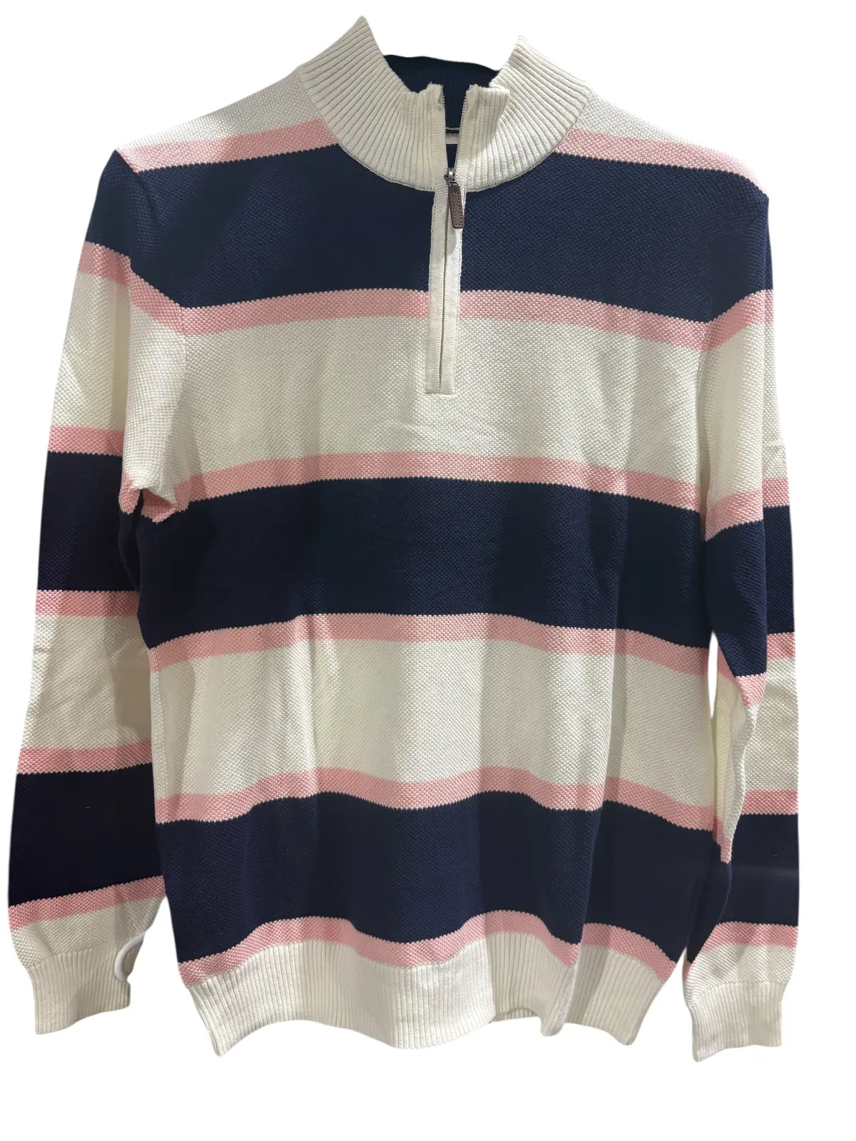 Club Room, Men's, Finley Stripe, Cotton, Half Zip, Sweater, Blue/Pink 1