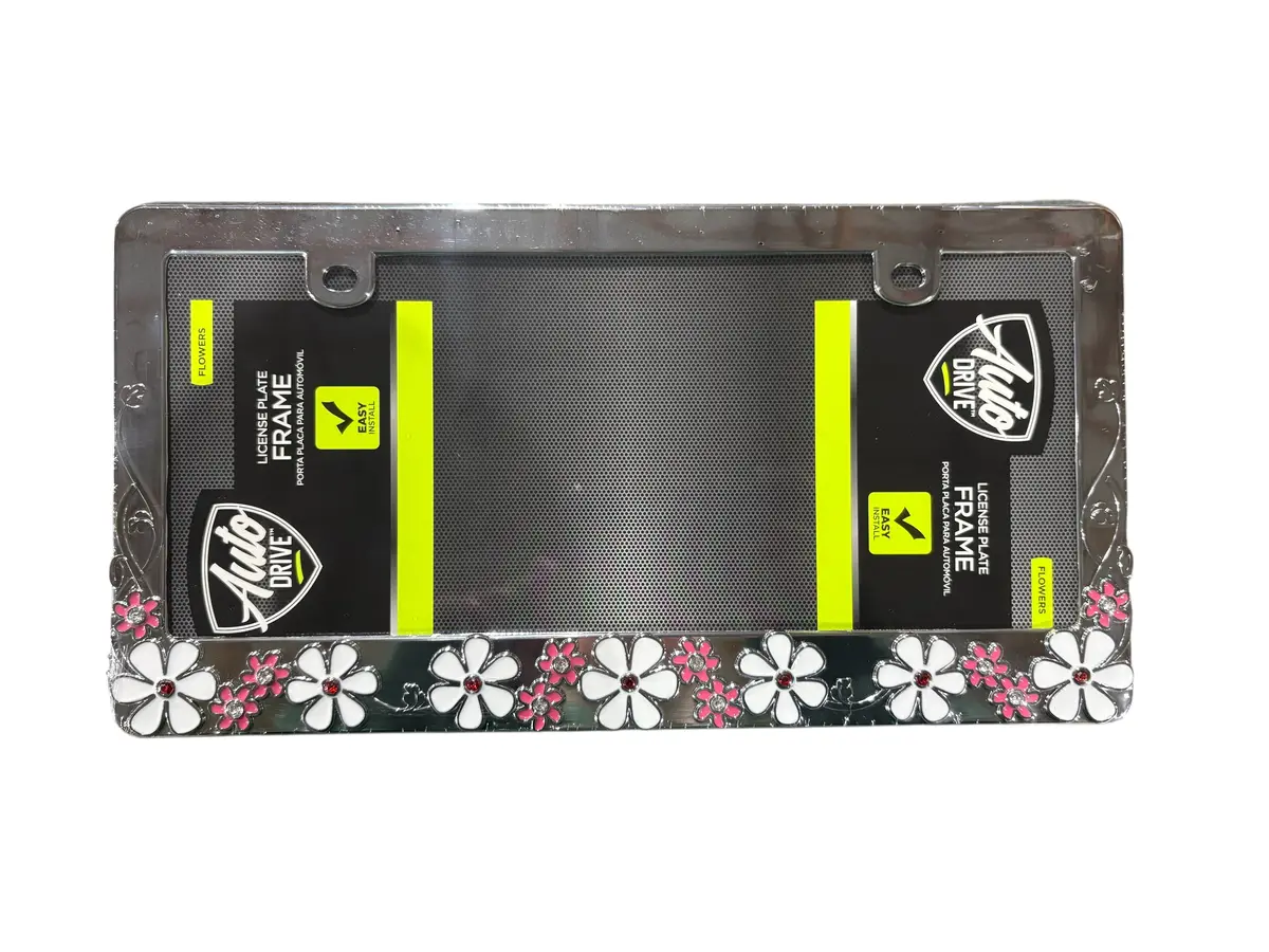 Auto Drive, Universal, License Plate Frame, Bling Flowers 1