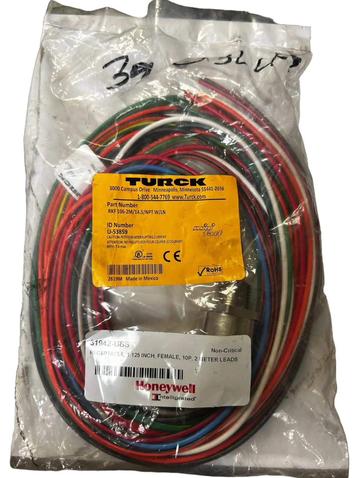 Turck, Rfk 106-2M/14.5/Npt W/Ln, Minifast Recepticle, Cordset - New In Original Packaging 1