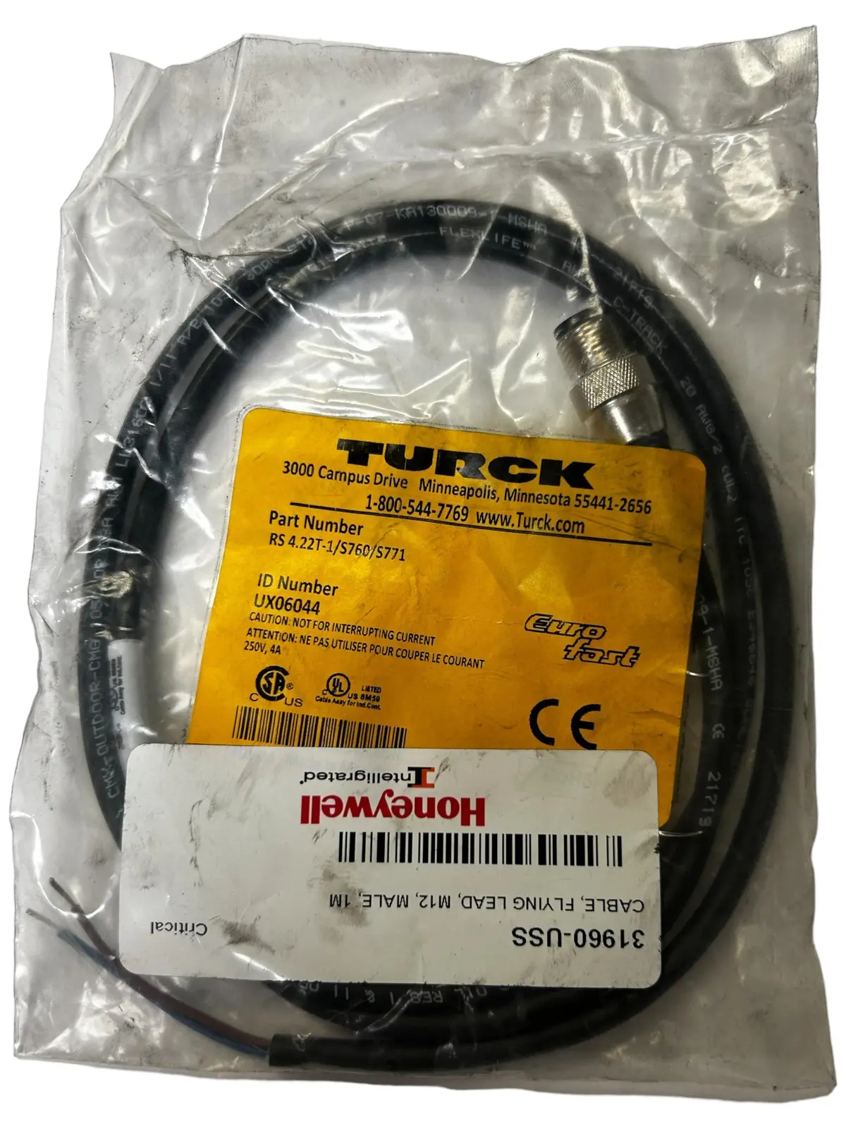 Turck, Rs 4.22T-1/S760/S771, Cordset, Single Ended, M12 Eurofast - New In Original Packaging 1