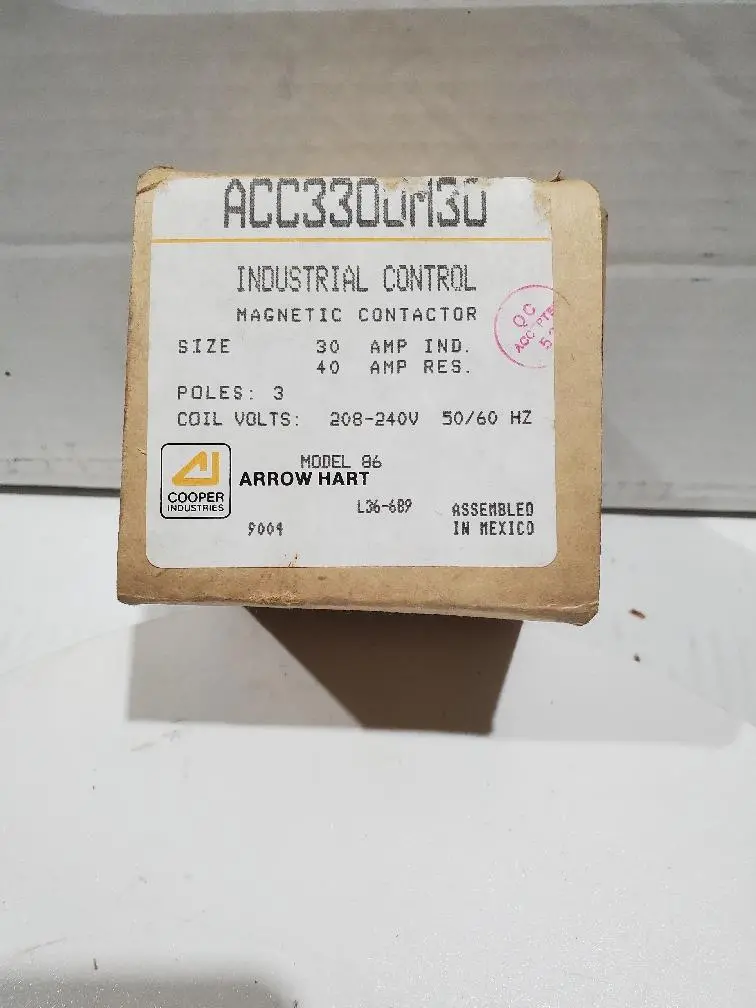 Arrow Hart & Hart - Acc330um30 - Relay, Magnetic Contactor. 3P No 40Amp 208/240Vac. 1