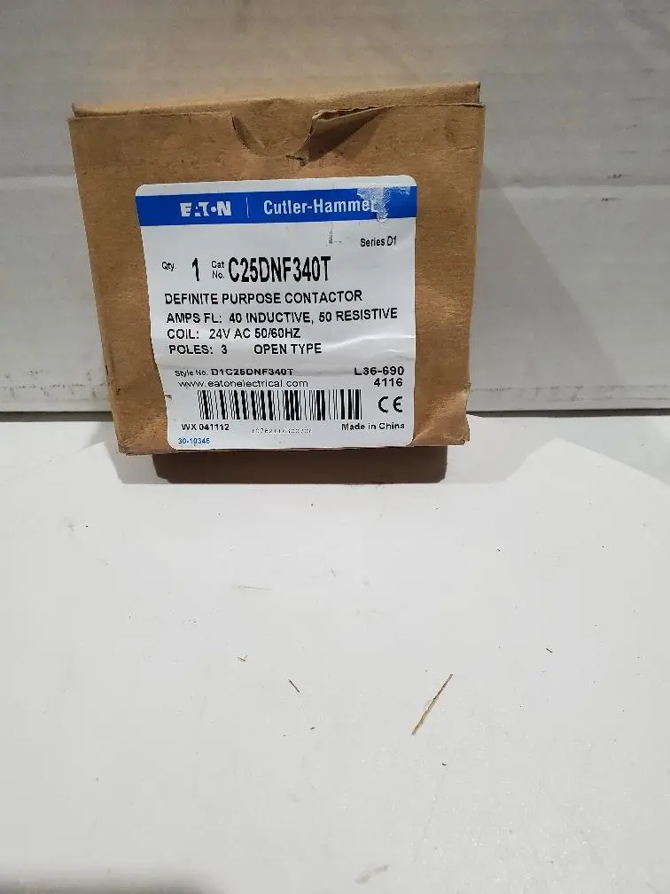 Cutler Hammer C25dnf340t Contactor, 40 A, Panel Mount, 600 Vac, 3Pst, 3 Pole, 7.5 Kw 1