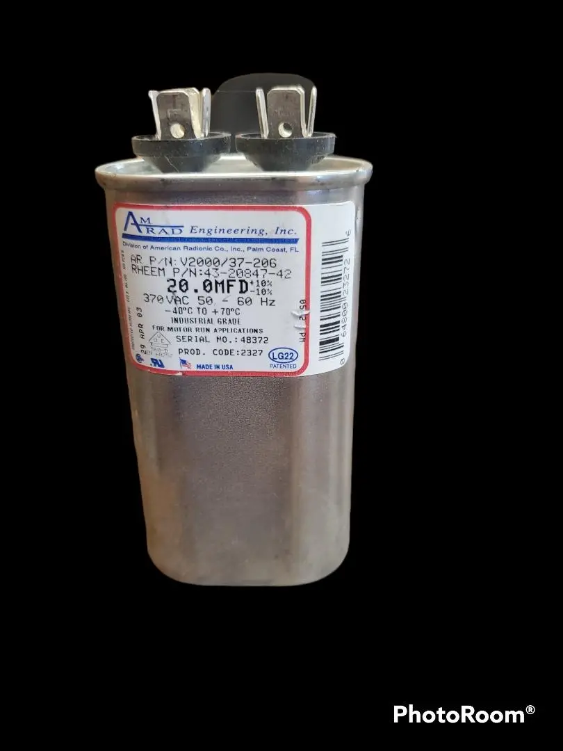 Amrad Oval Run Capacitor 20.0 Uf Mfd 370 Volt Vac Va2000/37-206 1