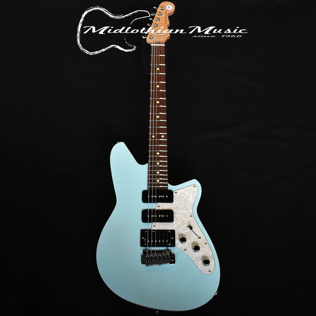 Reverend Six Gun Hpp Electric Guitar - Chronic Blue Gloss Finish W/Rosewood Fretboard & Black Pickup Covers 1