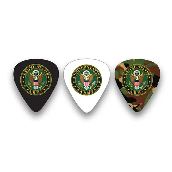 Us Army Guitar Picks - 6-Pack - Black, White, Camo Finish - (.71Mm) Medium Size 1