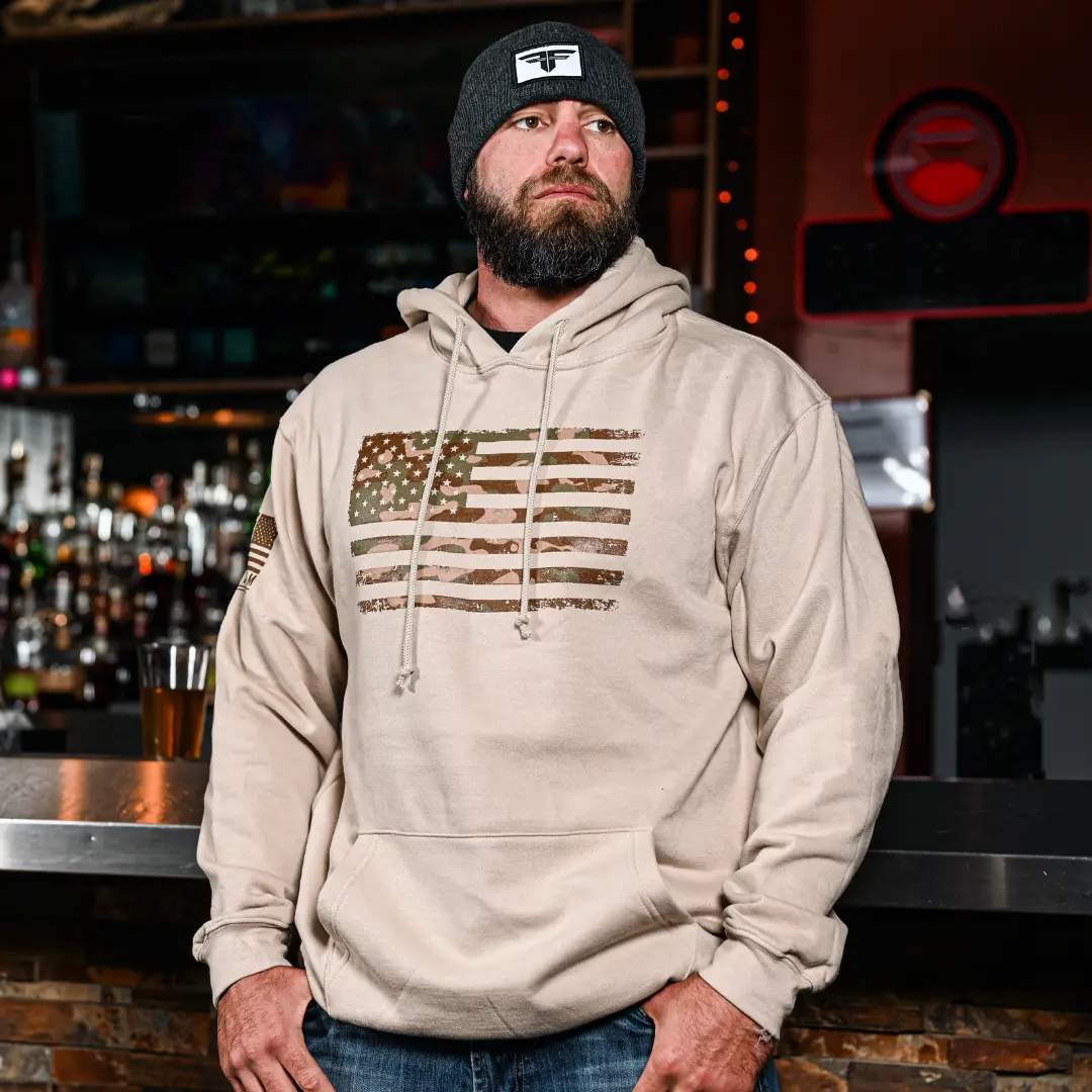 Men's Heavyweight Oversized Arid Camo Flag Hoodie (Sand) 1