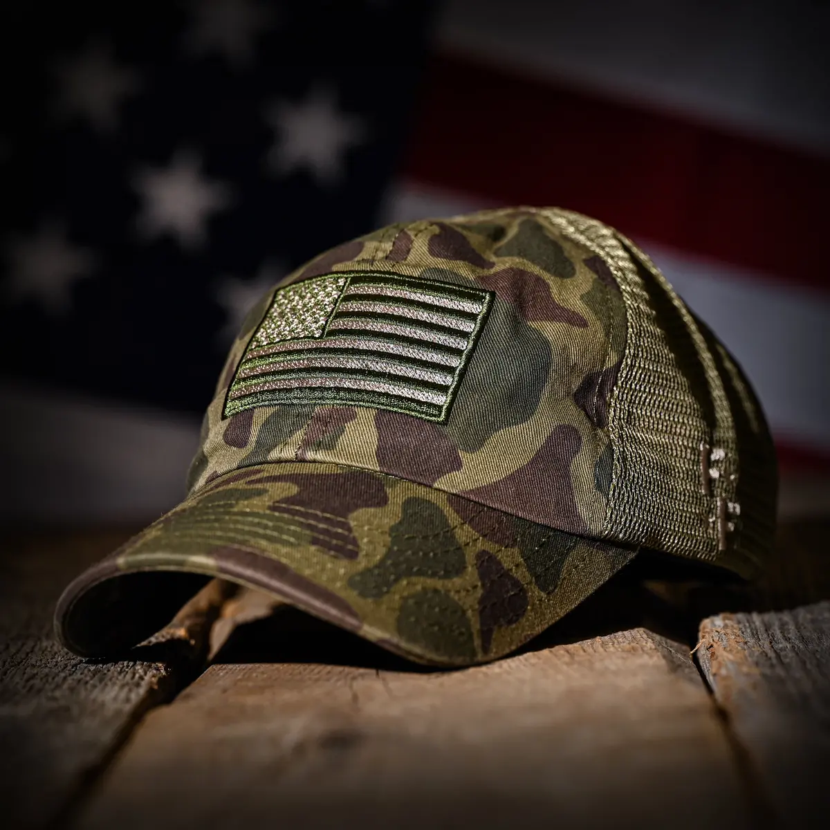 Vintage Frog Skin Camo American Flag Range Hat 1