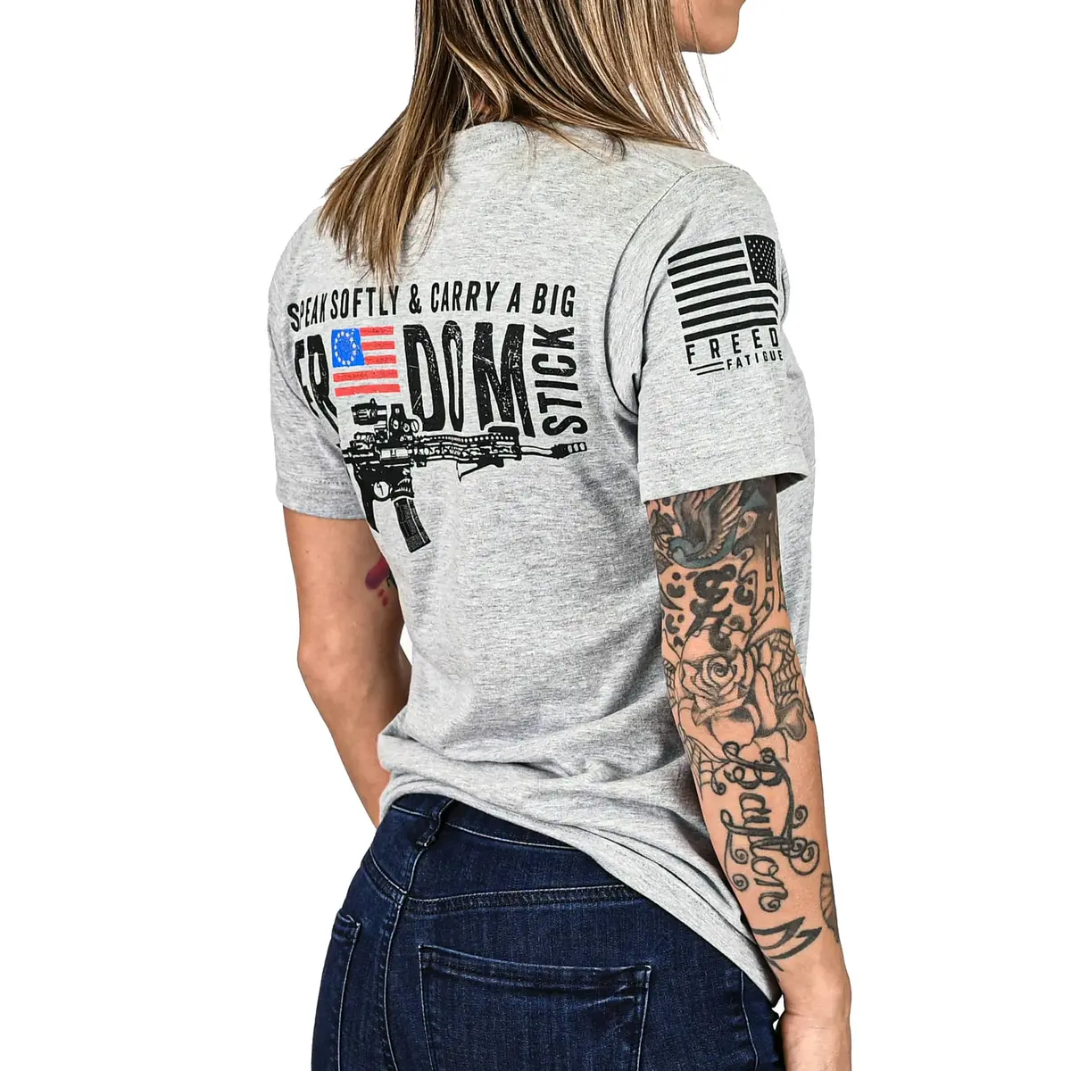 Women's Freedom Stick Patriotic 2A Boyfriend Fit T-Shirt 1