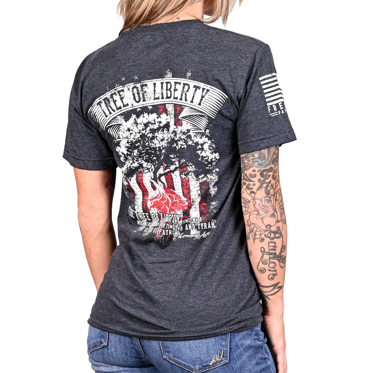 Women's Boyfriend Fit Tree Of Liberty Patriotic Tshirt 1