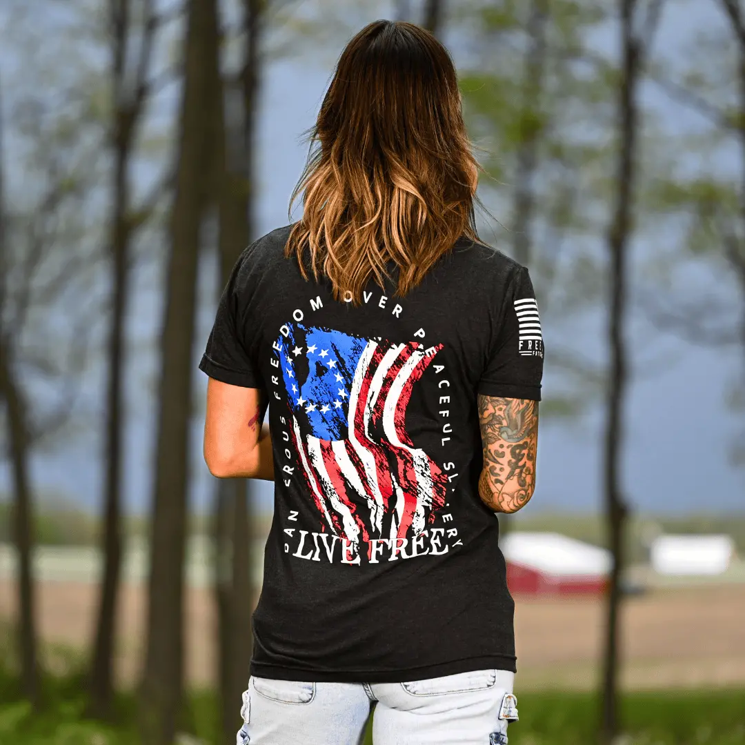 Women's Dangerous Freedom Over Peaceful Slavery Patriotic Boyfriend Fit T-Shirt 1