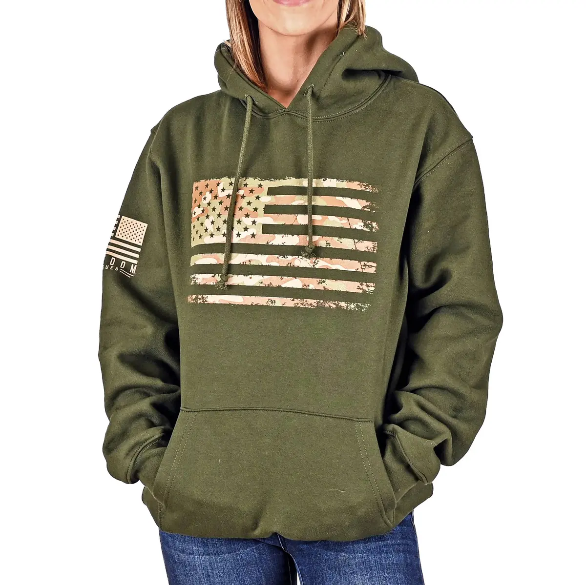 Women's Heavyweight Oversized Arid Camo Flag Hoodie (Od Green) 1