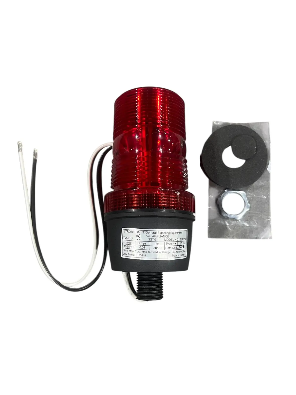 Grainger, Warning Light, Red, Strobe Tube, 1/2 In Mnpt, 120V Ac, 2 3/4 In Overall Dia, 2Erp4 1