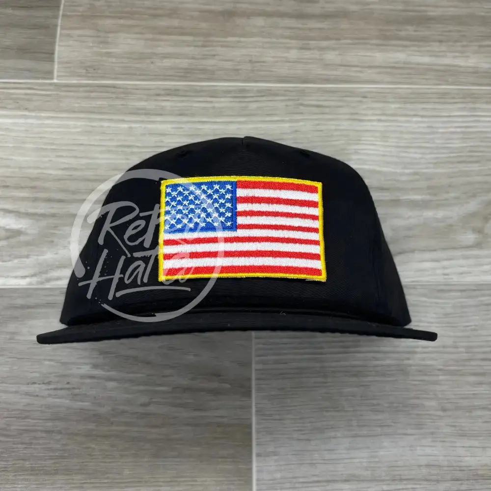 American Flag Patch On Black Retro Rope Hat 1