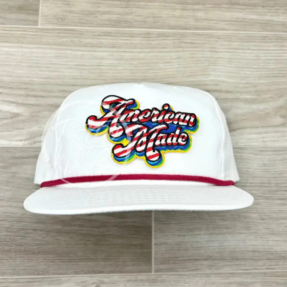 American Made Patch On White Retro Hat W/Red Rope 1
