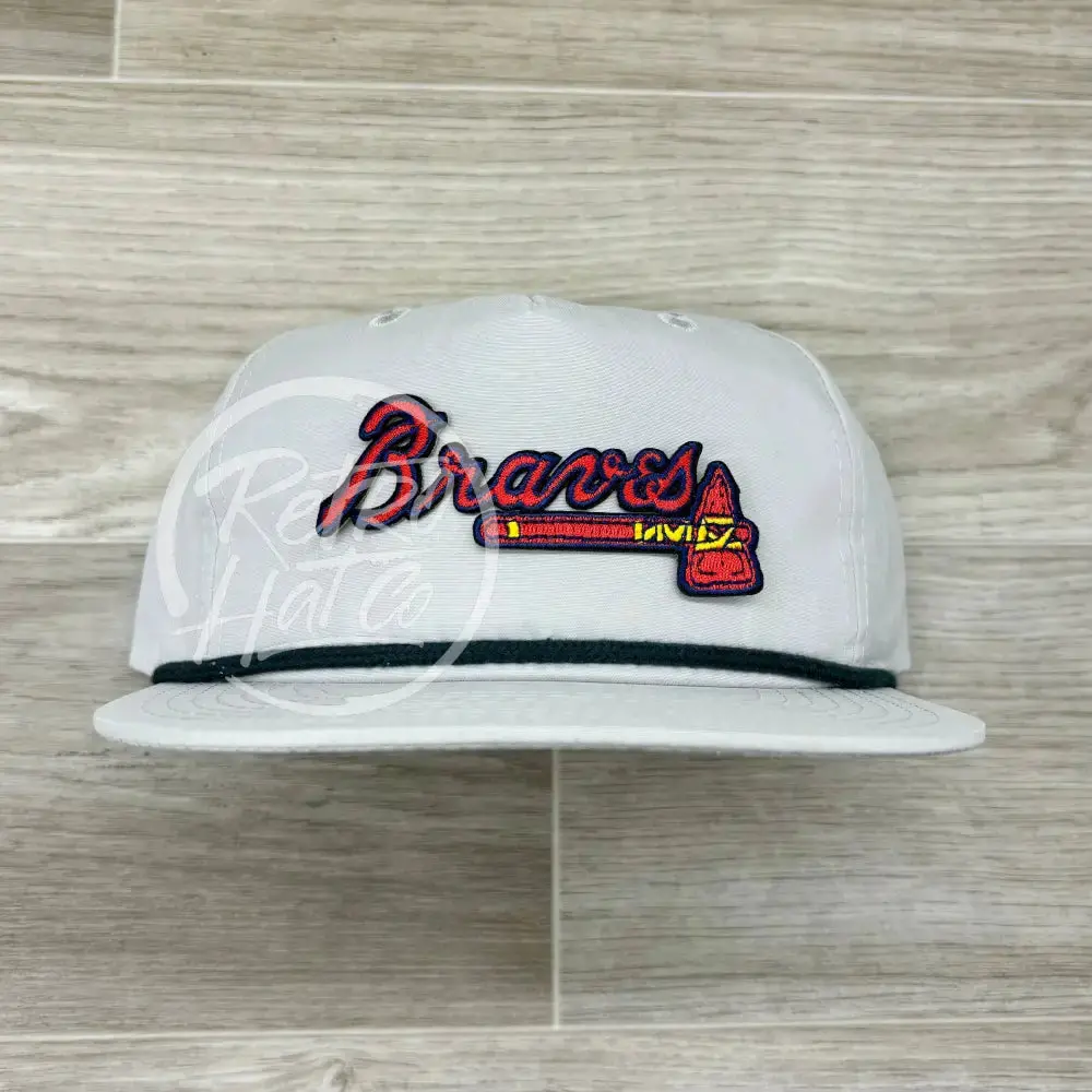 Atlanta Braves Patch On Smoke Gray Retro Hat W/Black Rope 1