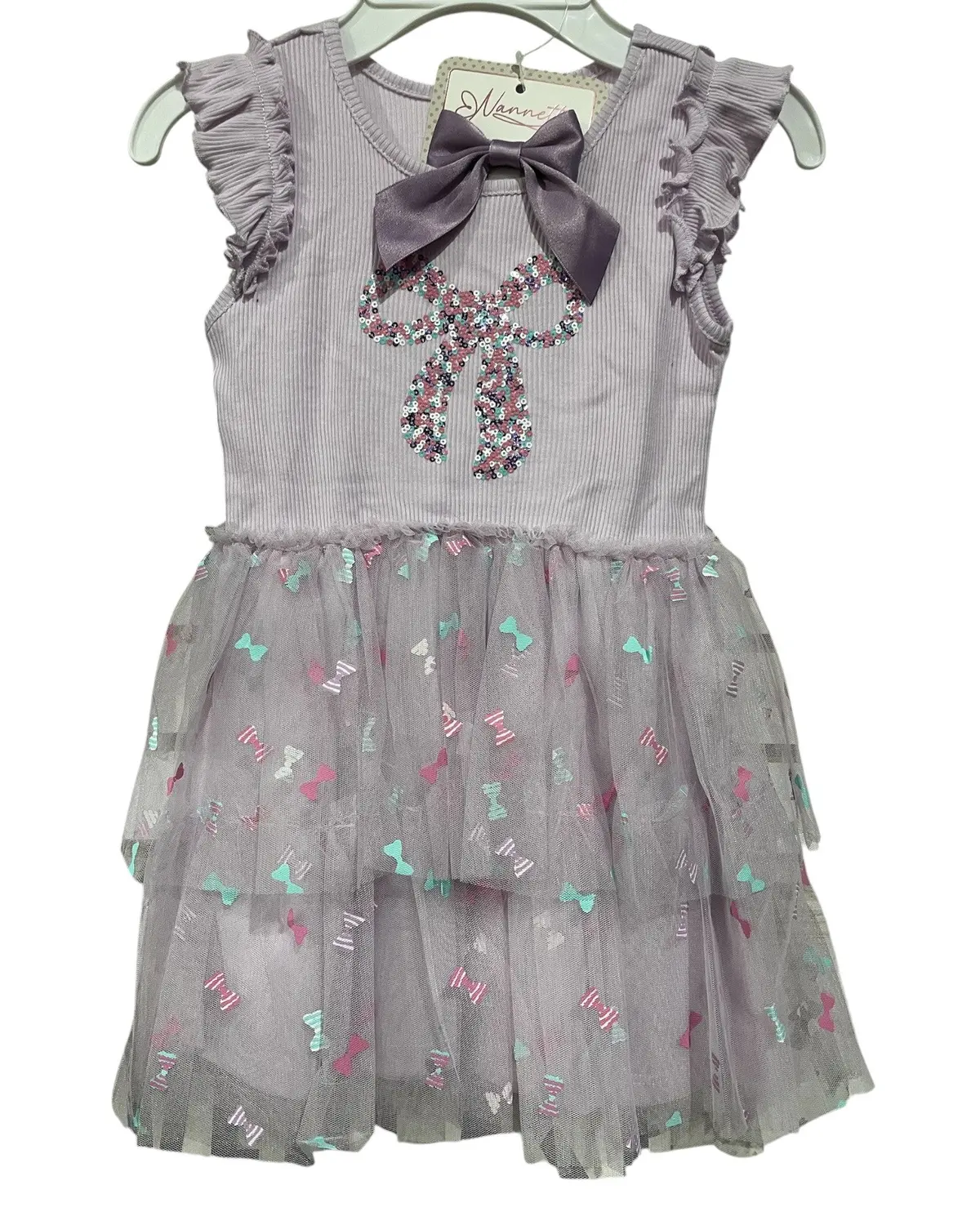 Nannette, Girls, Dress & Hair Bow, Purple 1