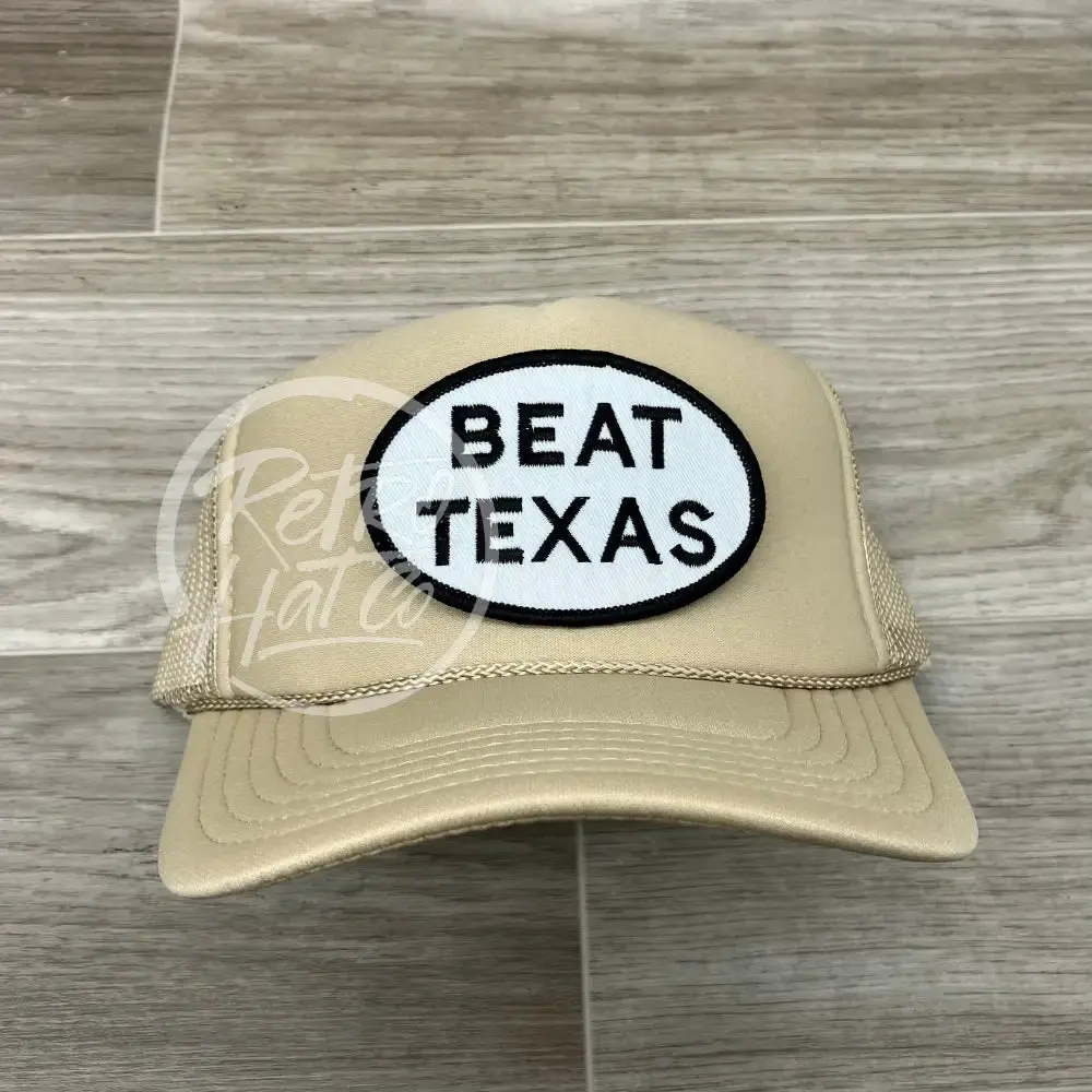 Beat Texas Patch On Beige Meshback Trucker Hat 1