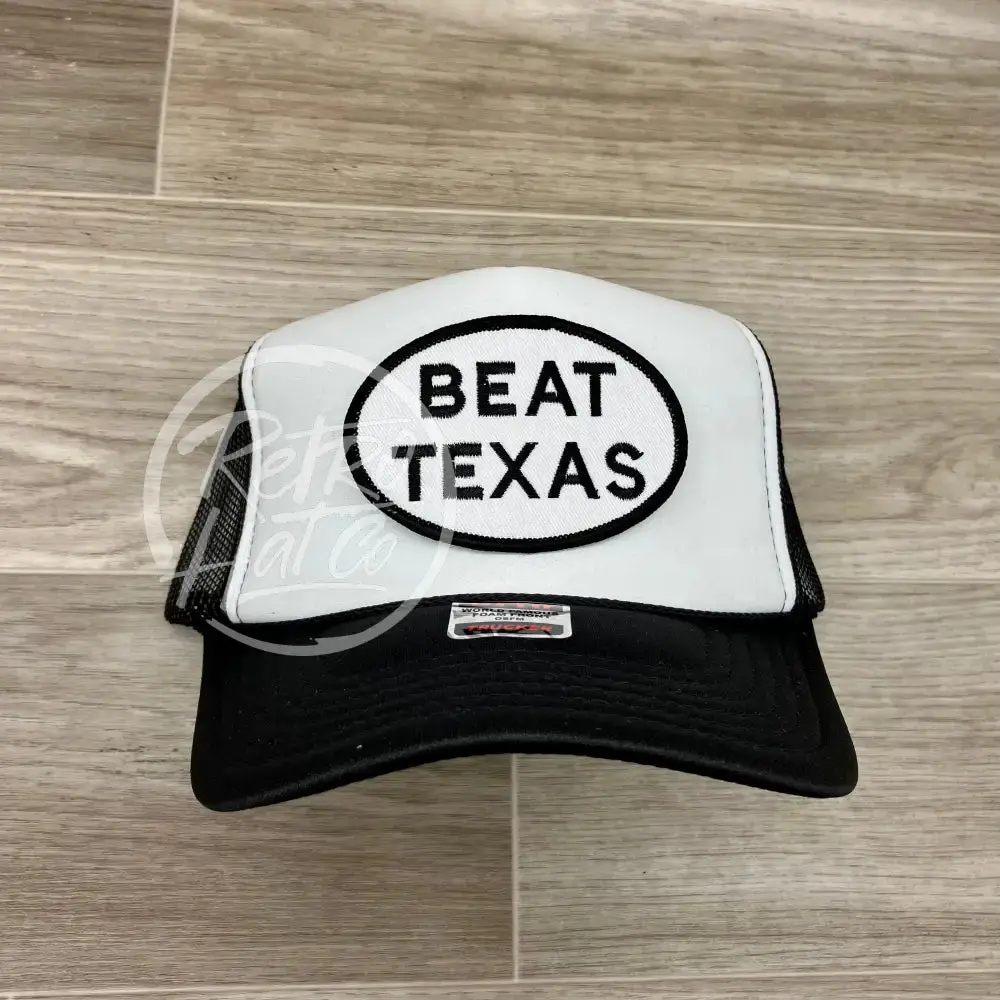 Beat Texas Patch On Black/White Meshback Trucker Hat 1