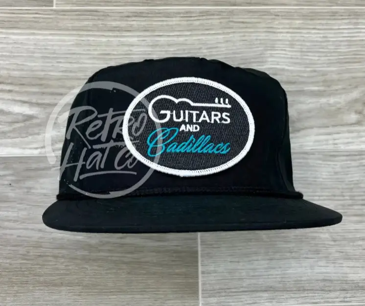 Guitars & Cadillacs (Oval) On Black Classic Retro Rope Hat 1