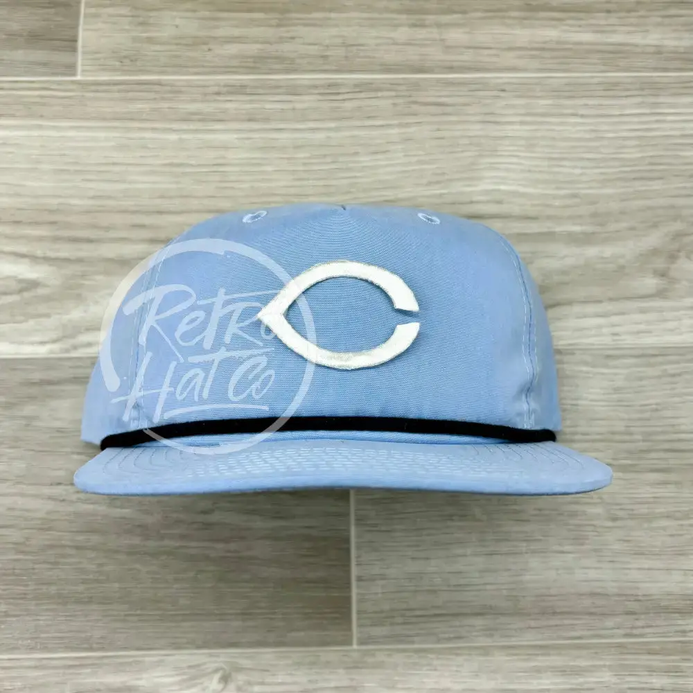 Chanute Blue Comets Patch On Baby Blue Retro Hat W/Black Rope 1