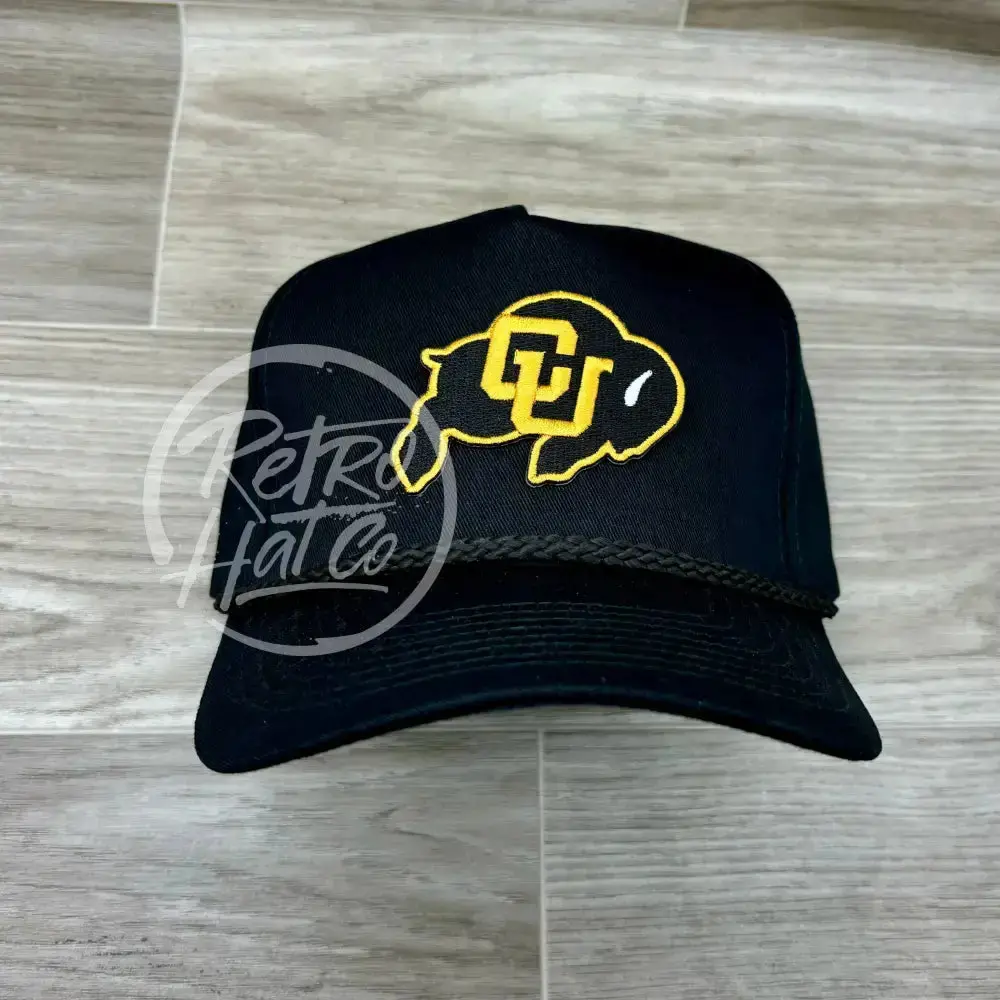 Colorado Buffaloes Cu Patch On Tall Black Retro Rope Hat 1