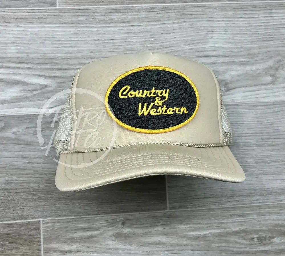 Country & Western Patch On Beige Meshback Trucker Hat 1